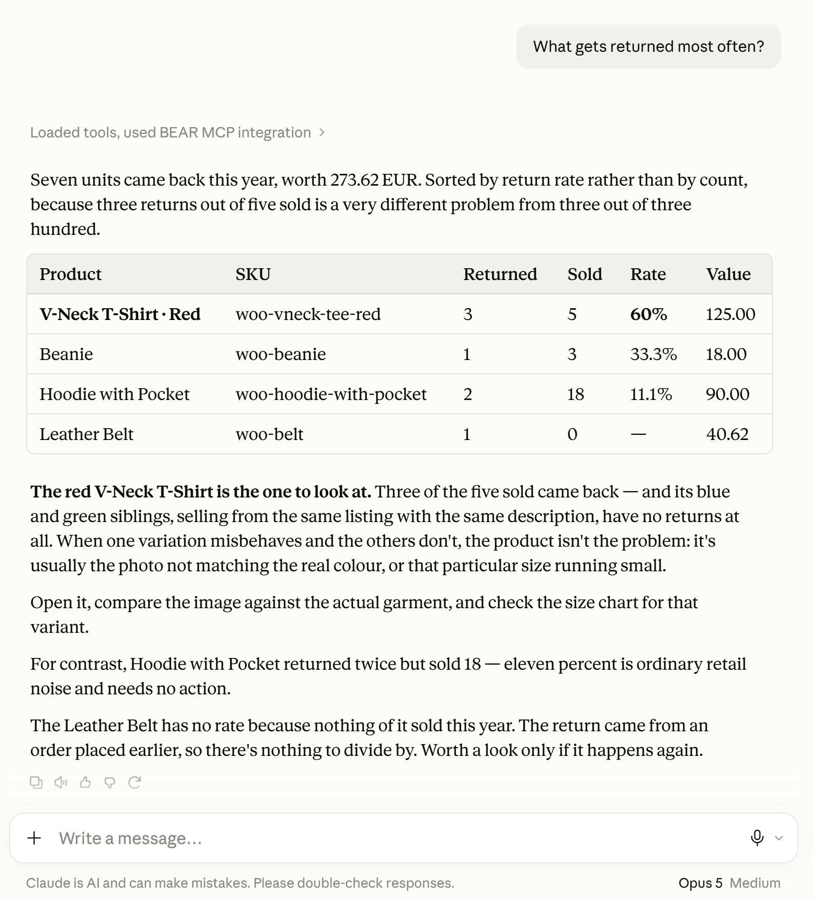 WooCommerce-Rückerstattungen je Produktvariation mit der Retourenquote, eine Variation deutlich schlechter als die übrigen