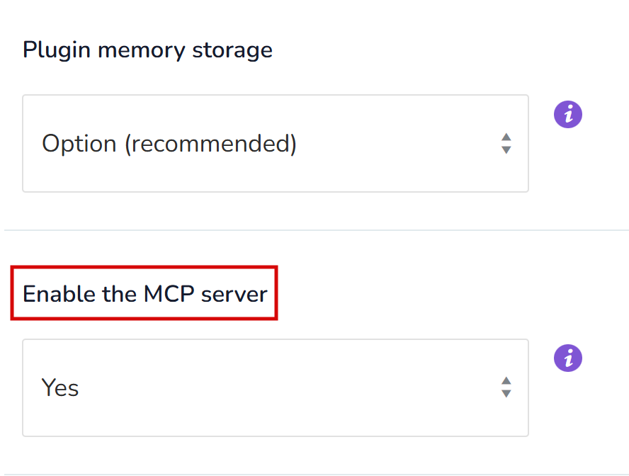 Eingeschalteter MCP-Server in den BEAR-Bulk-Editor-Einstellungen für WooCommerce, mit Geheimschlüssel und Endpunktadresse