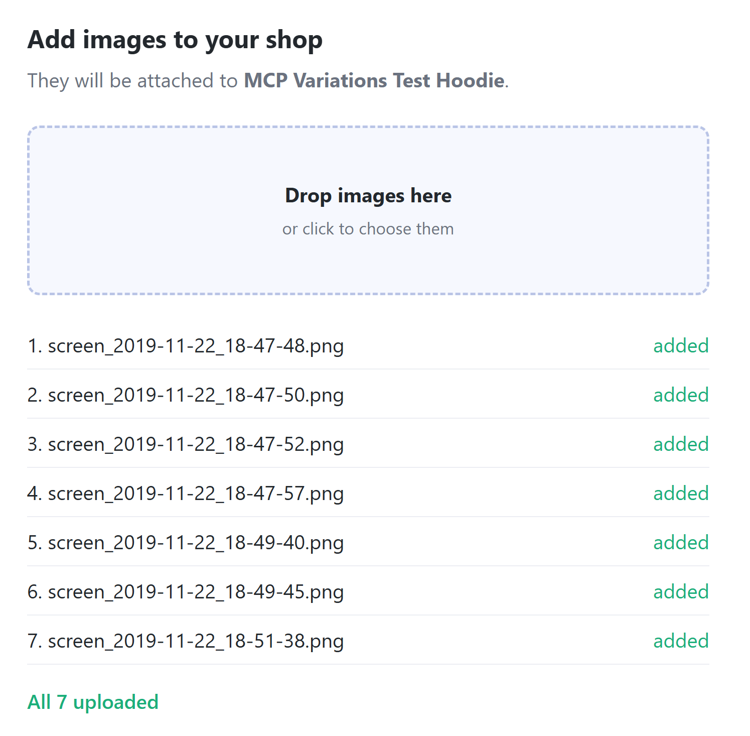 BEAR-Upload-Seite zum Ziehen von Produktfotos vom Computer in die WooCommerce-Mediathek