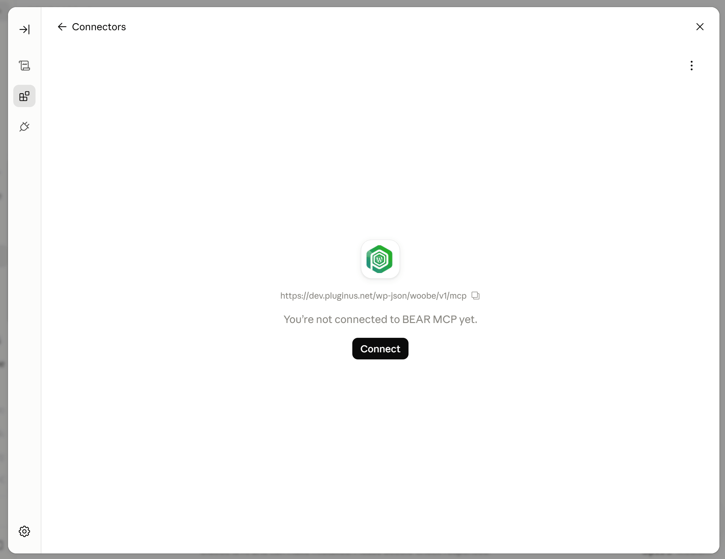 Auswahl von None unter Authentication für einen WooCommerce-MCP-Server, der einen API-Schlüssel verwendet